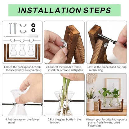 YIBOT Propagation Stations,Plant Terrarium with Wooden Stand-3 Glass Vases | Unique Gardening Birthday Gifts for Women Mom Plant Lovers, Indoor Hydroponics Plants Home Office Garden Desk Decor - size: 3Vase-B