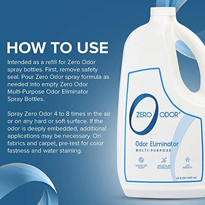 Zero Odor - Multi-Purpose Strong Odor Eliminator for Home, Office, Car, Bathroom, Hotel, Room Deodorizer, and Odor Neutralizer, 64oz Refill - size: 64 Fl Oz (Pack of 1)