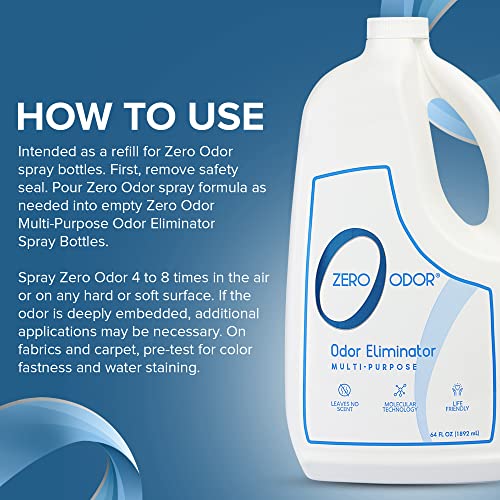 Zero Odor Multi-Purpose Odor Eliminator, Air and Surface Odor Remover for Home, Bathroom, Kitchen, and Closet, Refill, 64 oz, 2-Pack - size: 64 Fl Oz (Pack of 2)