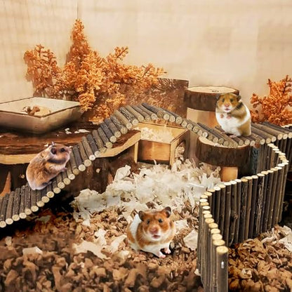 kathson 2Pcs Wooden Hamster Suspension Ladder Bridge,Bendable Long Climbing Ladders Pet Cage Toy Accessories Hideout Natural Chew Balls for Mouse Chipmunk Rabbits and Other Small Animals (Brown) - size: 21.65 x 3.54 inches