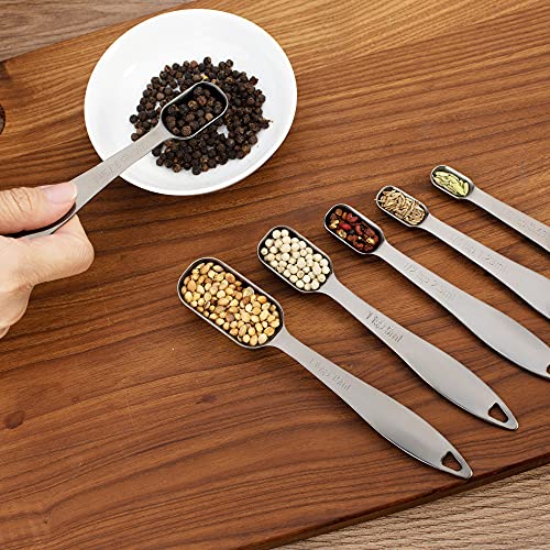 6-Piece 18/8 Stainless Steel Measuring Spoons Set, Dark Gray | Six Engraved US and Metric Sizes From 1/8 TSP to 1 Tbsp Fit Narrow Spice Jars and Stay Together On an O-shaped Ring - color: Dark Gray, size: 6 Piece