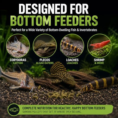 Bottom Feeder Fish Food – Sinking BSFL Pellets for Corydoras, Plecos & Loaches – High Protein Insect-Based Aquarium Fish Diet – BugGraze