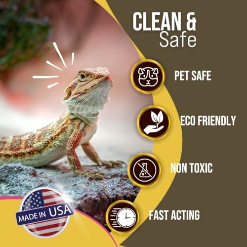 Bearded Dragon Tank Cleaner Spray, 32oz – Non-Toxic, No-Rinse, Made in USA | Fast-acting formula removes waste and odors from cages, tanks and terrariums for easy bearded dragon habitat cleaning.