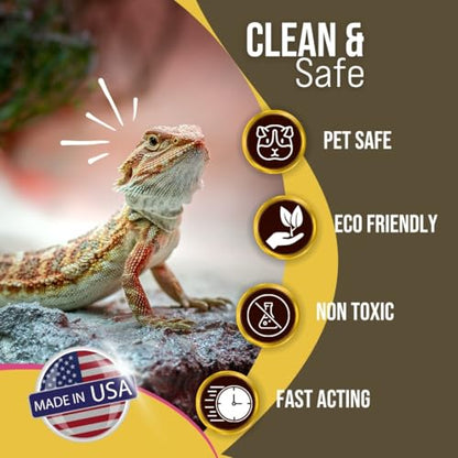 Bearded Dragon Tank Cleaner Spray, 32oz – Non-Toxic, No-Rinse, Made in USA | Fast-acting formula removes waste and odors from cages, tanks and terrariums for easy bearded dragon habitat cleaning.