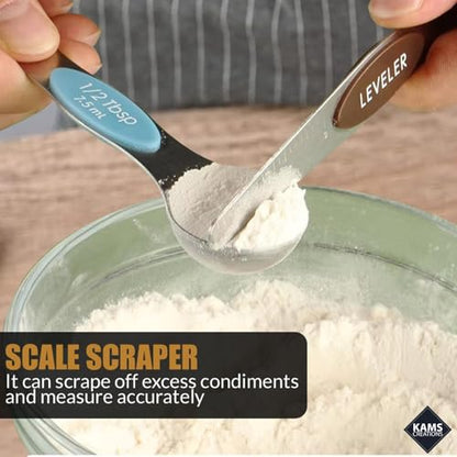 16PCS Magnetic Measuring Cups and Spoons Set with Leveler – Strong N52 Magnets, Premium 304 Stainless Steel, Double Sided Measuring Spoons, Easy to Read Engraved Measurements for Baking & Cooking