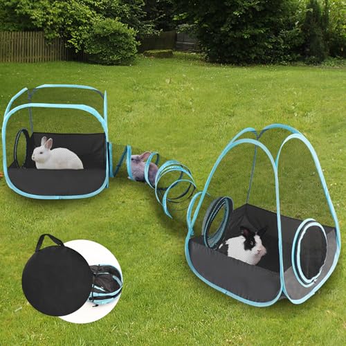 YUEPET Large Rabbit Tunnel, Bunny Tunnel for Small Pets, Ferret playpen | 3-in-1 Play Tunnel & Cube Tent, Breathable Mesh Rabbit Runs, Pop-Open Setup, Indoor Outdoor Use - color: Mesh Black Blue