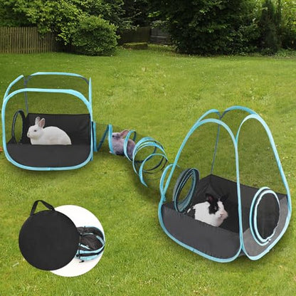 YUEPET Large Rabbit Tunnel, Bunny Tunnel for Small Pets, Ferret playpen | 3-in-1 Play Tunnel & Cube Tent, Breathable Mesh Rabbit Runs, Pop-Open Setup, Indoor Outdoor Use - color: Mesh Black Blue