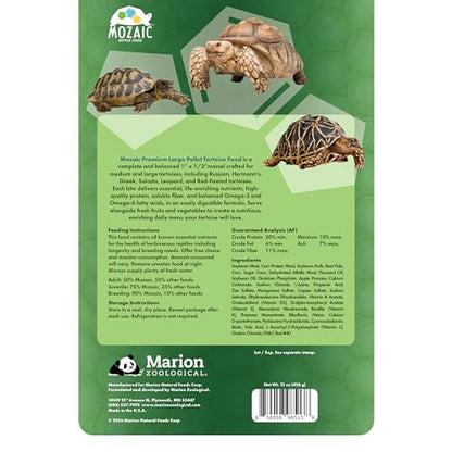 Mozaic Tortoise Food 2-Pack, 30 oz Total (2 x 15 oz Bags) - Premium Large Tortoise Pellets for Sulcata, Russian, Red Footed, Hermann's, & Desert Tortoises - Complete & Balanced Nutrition - size: 15 Ounce (Pack of 2)