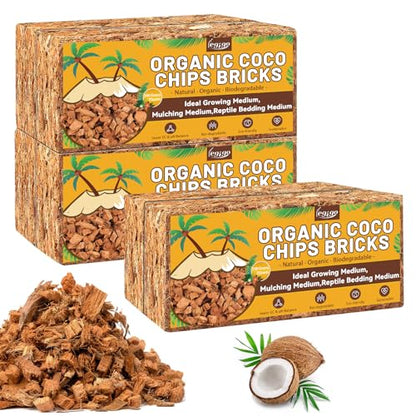6 Pack Coco Chips for Plants- 6.6lb Organic Coconut Husk Potting Mix | Coconut Mulch Coco Husk Chips for Garden, Potted Plants, Orchid Repotting Soil Mix, High Expansion & Moisture Retention - size: 6 Pack