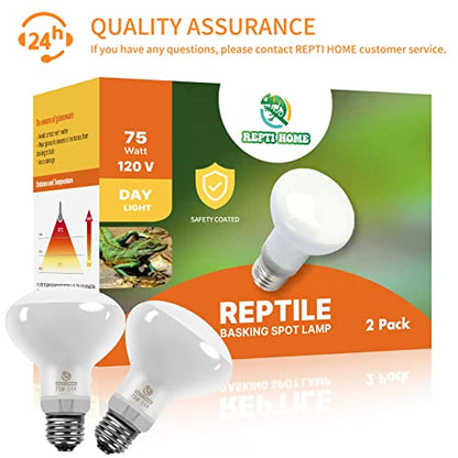 New Upgrade Reptile Heat Lamp Bulb (3rd Gen No Broken), 75W 2 Pack Basking Spot Light for Reptiles & Amphibians,UVA Daylight Heat Bulb for Bearded Dragon, Turtle - color: 75*2