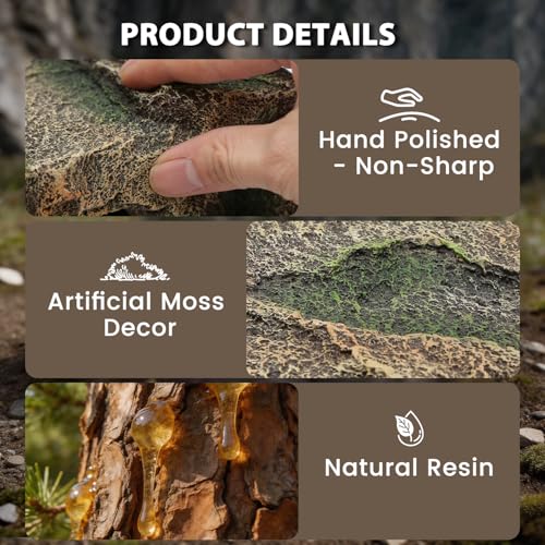 Extra Large Reptile Hide and Basking Platform, Resin Rock Cave for Bearded Dragons, Geckos, Snakes, Turtles and Lizards