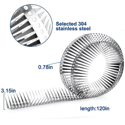 Bird Spikes - 120 Inch Stainless Steel Fence Spikes for Pigeons, Raccoons, Snakes - Deterrent Defender | 120 inch stainless steel bird spikes - size: 120 inch