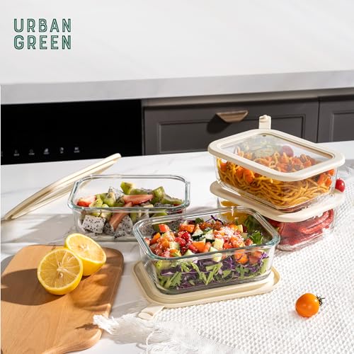 Glass Food Storage Containers with Glass Lids, Microwave Safe Food Container Set, Aitight Meal Prep Container Set, LeakProof, 100% Plastic Free, 5 Pack - color: Ivory White -5p