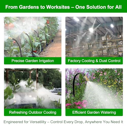 60FT Drip Irrigation System for Garden – Automatic Watering Kit with Solid Brass Metal Connectors, 360° Bendable Tubing &16 Adjustable Nozzles for Greenhouse, Lawn, Yard & Plants - size: 60 FT