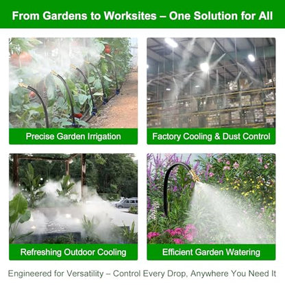 60FT Drip Irrigation System for Garden – Automatic Watering Kit with Solid Brass Metal Connectors, 360° Bendable Tubing &16 Adjustable Nozzles for Greenhouse, Lawn, Yard & Plants - size: 60 FT