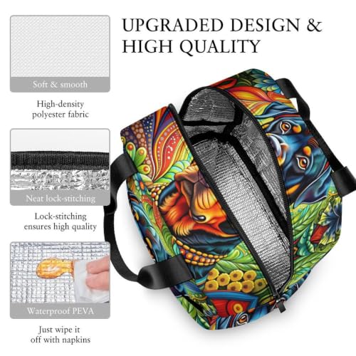 Rottweiler Dog Bohemian Art Lunch Bag for Women Men | Insulated Lunch Box Leakproof Food Meal Containers Reusable Foldable 6L Capacity Lunch Tote Bags for Work Picnic Travel - color: Style 1