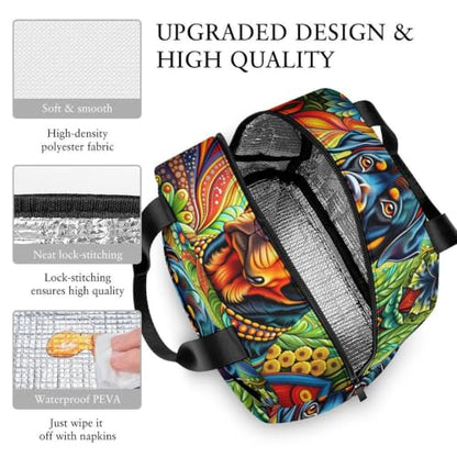 Rottweiler Dog Bohemian Art Lunch Bag for Women Men | Insulated Lunch Box Leakproof Food Meal Containers Reusable Foldable 6L Capacity Lunch Tote Bags for Work Picnic Travel - color: Style 1