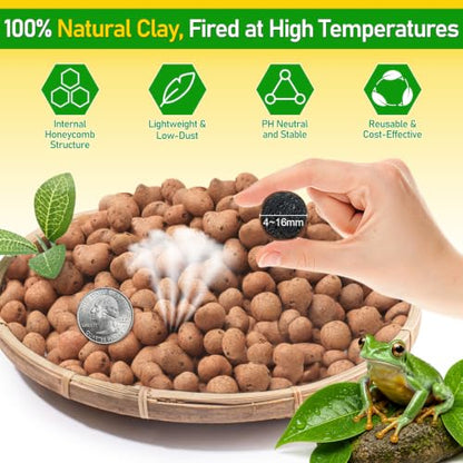 Riare 2LBS Expanded Clay Balls Terrarium Substrate for Reptiles - 100% Organic Lightweight Clay Pebbles Substrate Frogs False Bottom Substrate, Bioactive Terrarium Substrate for Drainage and Moisture - color: 2LB