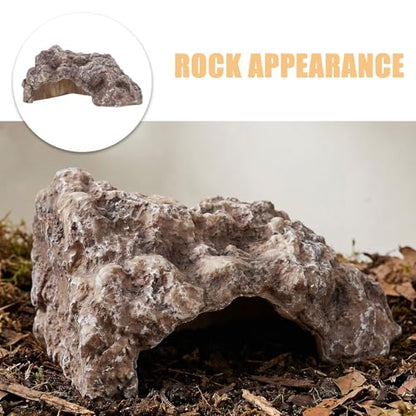 Reptile Hide Cave: Corner Rock Hideout Resin Lizard Basking Platform - Habitat Decoration for Snakes, Geckos, Lizards, Turtles and Amphibians 5.5x3.5''