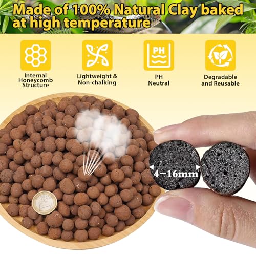 4 LB Organic Expanded Clay Balls Terrarium Substrate for Reptiles | Drainage & Humidity Control, Reusable Leca Balls for Bioactive Setups, Reptile Enclosures, Hydroponics, Aquaponics & Plants - color: 4LBS
