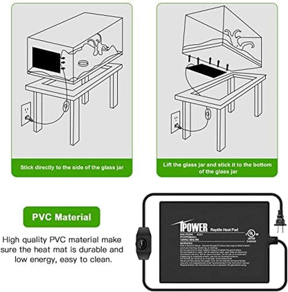 iPower 6x8 Inch Reptile Heating Pad with Adjustable Controller Knob, Under Tank Heater Mat for Turtles, Lizards, Snakes, Amphibians & Small Pets, 2 Pack - size: 6 X 8 Inch, style: 2 Pack Heat Pad with Adjustable Knob