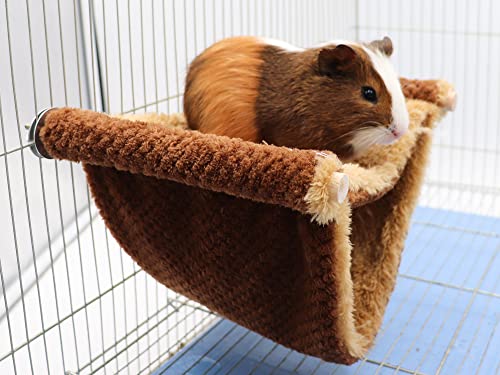 Fleece Winter Warm Rat Hammock, Double Layer Hanging Birds Nest Bed Tent with Warm Fleece, Bird Cage Stand Perch, Sleep Bed Cage Accessories for Rat, Guinea Pig, Chinchilla (Brown) - color: Brown