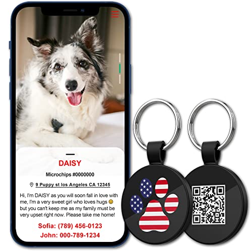 MYLUCKYTAG QR Code Pet ID | Personalized Dog & Cat Collar Tag | Online Profile with Instant Scanned Location Alert Email - style: USA Patriot
