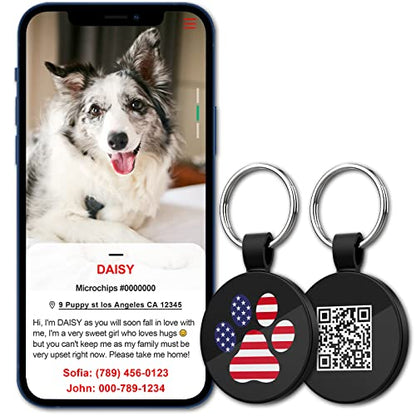 MYLUCKYTAG QR Code Pet ID | Personalized Dog & Cat Collar Tag | Online Profile with Instant Scanned Location Alert Email - style: USA Patriot