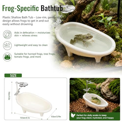 Frog Tank Accessories Set – Complete Tree Frog Habitat Kit with Hideout Cave, Water Dish, Feeding Bowl, Suction Cup Plants & Climbing Decor | Toad Terrarium Supplies for Amphibians
