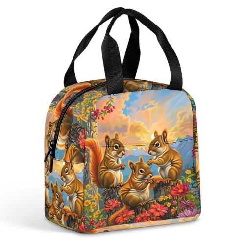 Squirrel Flower Lunch Bag for Women Men | Insulated Lunch Box Leakproof Food Meal Containers Reusable Foldable 6L Capacity Lunch Tote Bags for Work Picnic Travel - color: style-13
