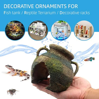 relaqcc Aquarium Decor Ruins Leaning Vase Hideaway Cave, Betta Fish Tank Accessories for Goldfish, Shrimp, Conch, Cichlid