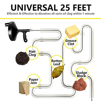 Drain Auger 25 Ft with Gloves, Heavy Duty Plumbing Snake Drain Clog Remover | Long Flexible Drain Snake for Deep Clog Removal, Reusable Drain Cleaner Tool for Bathroom, Shower, Bathtub & Kitchen Sink
