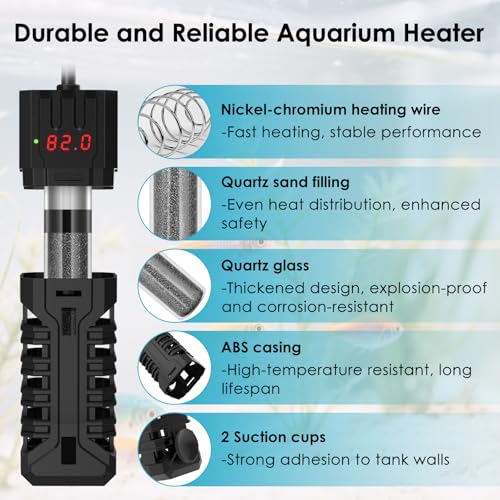 25W Aquarium Heater, Adjustable Small Fish Tank Heater, with Digital Display, Overheat Protection & Dry Run Protection, for 1-5 Gallon Water - size: For 1-5 Gal