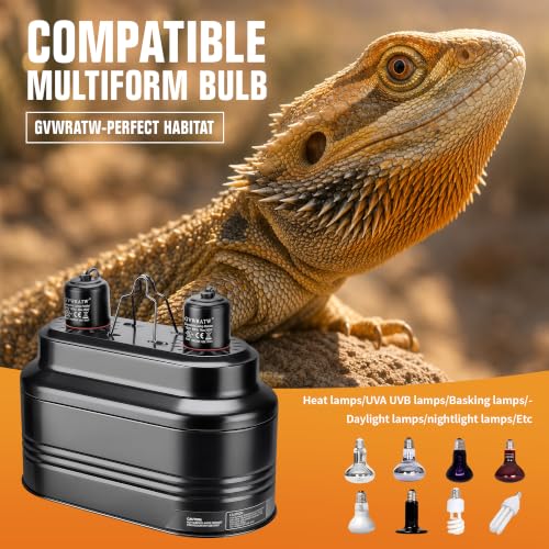 Happy Herps Dual Reptile Lamp Fixture with Independent Switches for pets | Independent switch, E26 ceramic socket, aluminum reflector, fully assembled, fits glass terrariums, 160W max - size: double