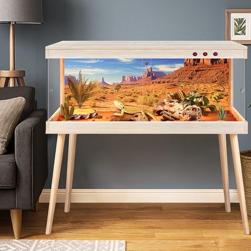 Royxen Bearded Dragon Tank,82 Gallon Reptile Tank with Leg Stand,Built-in Lighting Reptile Enclosure,Tempered Glass Bearded Dragon Encloure for Chameleon (Oak,48"x 20"x 20") - color: Oak, size: 82 Gallons,48"x20"x20"