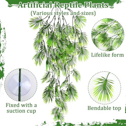 Foilswirl 14 Pcs Gecko Tank Accessories Coconut Hut with Ladder Lizard Coco Hut Reptile Hammock Climbing Hanging Plants Climber Jungle Vines for Bearded Dragon Lizard Chameleon Tortoise Snake