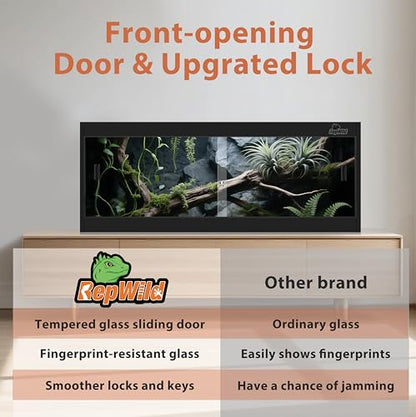 20 Gallon PVC Reptile Enclosure, RepWild 30"x12"x12" Terrarium/Tank with Heavy-Duty Screen Top, Glass Sliding Doors & Lock for Bearded Dragons, Ball Python, Geckos, Lizards - size: 30"W x 12"D x 12"H