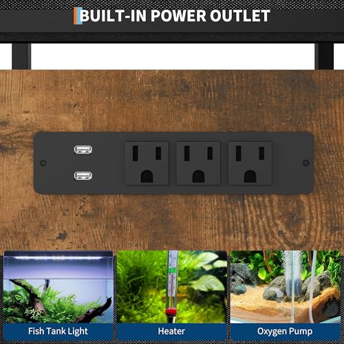 20-29 Gallon Fish Tank Stand, Aquarium Stand with Power Outlet | Heavy-Duty Metal and Wood Aquarium Stand with 6-Leg Support and 4-Tier Open Storage Shelves - color: Brown