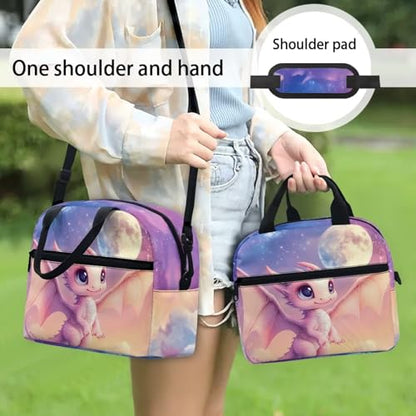 Dragon Lunch Box Kids Girl 10-12 Lunch Bag Kwaii Insulated Lunch Bag Outdoor Camping Lunchbox Cute Picnic Lunchbag with Shoulder Straps Moon Portable Lunch Boxes - color: Dragon Moon