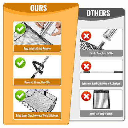 Chicken Poop Scooper, 2-in-1 Coop Scoop & Chicken Coop Rake, Sand Sifting Shovel with Adjustable Stainless Steel Handle, Up to 65 in, No-Bend Cleaning Tool - Patent-Pending (Black) - color: Black