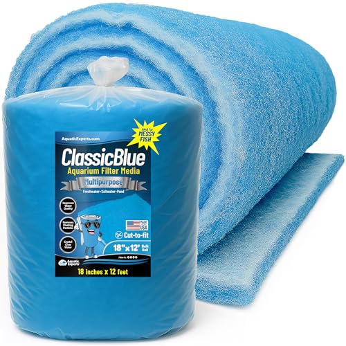 Aquatic Experts Classic Bonded Aquarium Filter Pad -18 Inches by 12 Feet by .75 Inch - Blue and White Aquarium Filter Media Roll Bulk Can Be Cut to Fit Most Filters, Made in USA (18" x 12 Feet) - size: 18" x 12 Feet