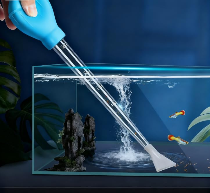Fish Tank Cleaning Tool and Manual Fish Tank Water Exchanger Dropper, Aquarium Double-Sided Sponge Brush, Algae Scraper With Long Handle Scrubber (M)
