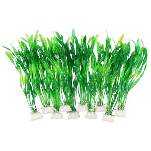 AQUANEAT Fish Tank Artificial Plants, Aquarium Plastic Seaweed Decorations, 8Inch Tall Fake Green Accessories, 10 Packs - size: 8inch