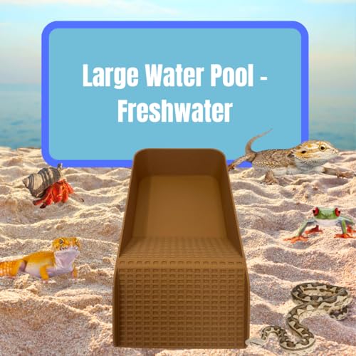 Hermit Crab, Lizard, Turtle, Amphibian XL Watering Pool | Platform Pool Accessory with Access Ramp for Pet Habitats | 9.75" x 5" | Made in USA (X-Large) (Fresh Only, Tan) - color: Fresh Only, Tan