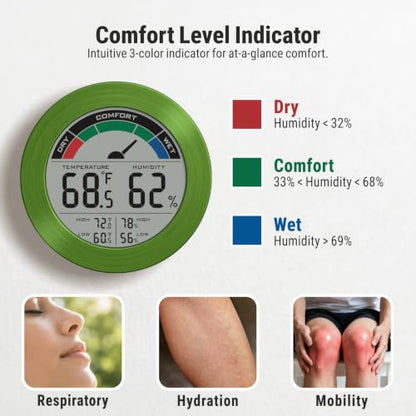 Digital Hygrometer Indoor Thermometer Humidity Meter Room Temperature Humidity Monitor, Metal Frame with Brushed Stainless Finish, DM9442 (Green Stainless) - color: Green Stainless