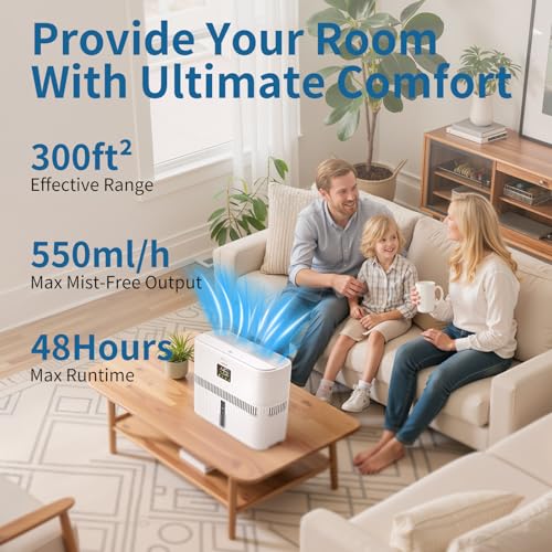 LAVIEAIR Evaporative Humidifiers for Bedroom up to 300 ft² 5L Tank Top Fill | Mist-free No White Dust Bedside Humidifier for Living Room, Nursery, Baby, Plants Max 48H Runtime, Easy to Clean