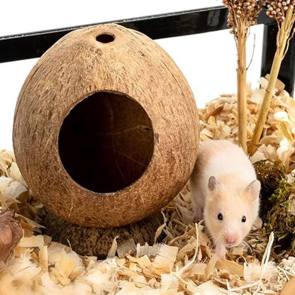 Hamster Hideout Wooden House Coconut Hut Hamster House Bed for Dwarf Gerbil Mouse Mice Rat Small Animals Reptiles