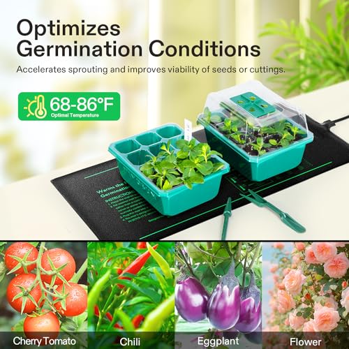 VIVOSUN 4-Pack 10" x 20.75" Durable Waterproof Seedling Heat Mat | UL & MET-Certified Warm Hydroponic Heating Pad for Germination, Indoor Gardening, Greenhouse - style: 10" x 20.75", 4 Pack