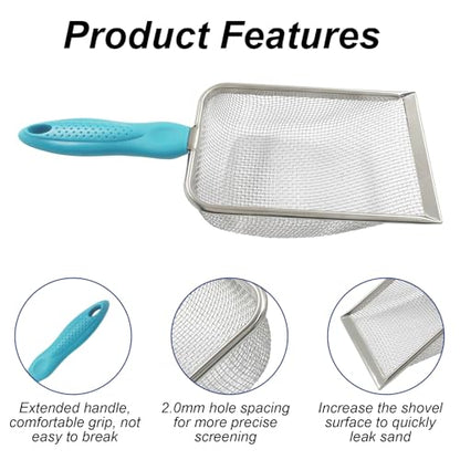 Murtenze Stainless Steel Cat Litter Scoop, Non-Stick Coated Metal Fine Sand Litter Scoop, Mesh Shovel for Reptile Kitten Pooper (Blue, 2mm mesh) - color: Blue