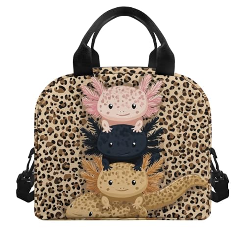 Axolotl Lunch Box Kids Leopard Print Lunch Bag Girls Reptiles Insulated Lunch Tote Bag Outdoor Camping Lunchbox Picnic Lunchbag Travel Lunch Boxes Student Lunch Container - color: Axolotl Leopard Print